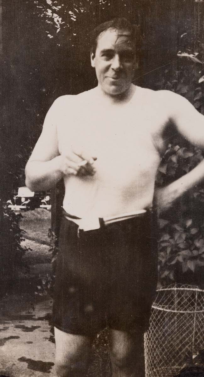 Frank Morley after a swim in the pond at Pike’s Farm, Surrey, ca. June 1934.